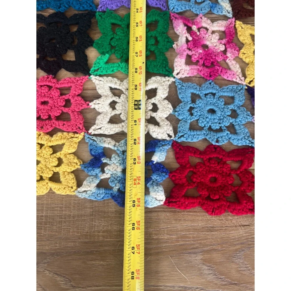 Vintage Handmade Crochet Granny Square Blanket Multi Color Patchwork Throw 55x65